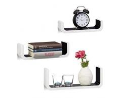 Relaxdays Étagère tablette flottante murale en forme de U lot de 3 en MDF compartiment coloré 40 cm large, blanc-noir