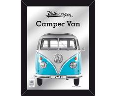 Empire Merchandising 671806Â Volkswagen Beetle VW Transporter Camper Van Bleu Miroir imprimÃ© avec Cadre en Plastique faÃ§on Bois 30Â x 40Â cm