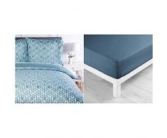 AmazonBasics Parure de lit avec Housse de Couette en Microfibre, 260 x 240 cm, Gris (Grey Leaf) & Douceur dintÃ©rieur Drap Housse 2 Personnes 160x200 cm Lina Bleu Nuit