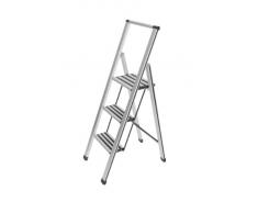 WENKO Escabeau pliant design en aluminium - 3 marches, Aluminium, 44 x 127 x 5.5 cm, Argent mat