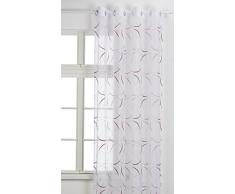 Home Maison 09370-8-AL Voilage Etamine Légère Brodée avec Oeillets Ronds Bordeaux/Argent 140 x 260 cm