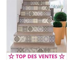 Stickers adhésifs escalier carrelages | Sticker Autocollant contremarche Carreaux de ciment â Stickers contremarche carrelages | Escalier carreaux de ciment adhésif - azulejos â 15 x 105 cm - 2 bandes