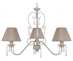 Tosel 20896 Lustre, Tube et tôle Acier, Peinture époxy, Pampilles ver, E14, 60 W, Taupe Cérusé