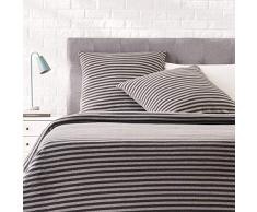 AmazonBasics Parure de lit en jersey, rayures, - 240 x 220 cm / 65 x 65 cm, Gris foncÃ©