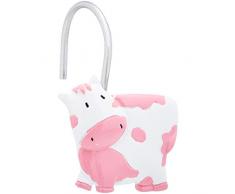 AmazonBasics Crochets pour rideau de douche pour enfant, Vache rose