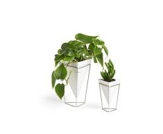 Umbra Trigg, Jardinière de Bureau & Pot Géométrique, Idéal pour des Plantes Succulentes, des Plantes Aériennes, des Mini Cactus, des Fausses Plantes et Autres, Céramique Blanche/Laiton (Lot de 2)