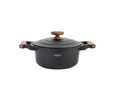 Oroley Casserole Haute Fonte daluminium Nature avec Couvercle Poignée Effet Bois 28 cm, Fer, Noir