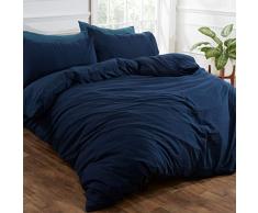 Brentfords Parure de lit en Lin lavé avec taie doreiller en Microfibre brossée Douce, Bleu, Simple