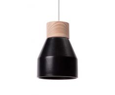Luminaire Spot, suspension céramique, 40 W, noir/bois Naturel, ø 12 x H 17 cm
