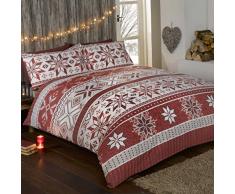 Stockholm NoÃ«l 100% Flanelle de Coton Motif Flocon de Neige de NoÃ«l Parure de lit avec Housse de Couette et 2Â Taie doreiller Parure de lit, Gris/Multicolore, Coton, Red, Double