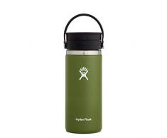 Hydro Flask Mug de voyage isotherme 473 ml (16 oz) en acier inoxydable avec isolation sous vide et bouchon Flex Sip étanche, goulot large, Olive