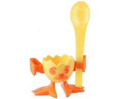 Fackelmann 47129 Coquetier et CuillÃ¨re de Oeuf Set Chicky 4,5x5x7,5cm 2 piÃ¨ces Jaune/Orange, Plastique, 7,5 x 5 x 4,5 cm