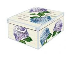 Kanguru Boîte de rangement en carton recyclable Ortensie /Hortensias, pour ranger vêtements, armoire, joutes, Blanc/Bleu/Mauve grand/large dimension 50 x 39 x 24 cm