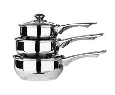 Premier Housewares Set 3 Casseroles en Acier Inoxydable Couvercles Verre