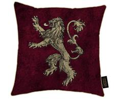 Merchandise Officielle Game Of Thrones Coussin Carré 38 x 38 cm Coussinet Inclus Motif Imprimé Le Trône De Fer Carte De Westeros Maison Lannister Et Stark | Idée Cadeau (Maison Lannister - rouge)