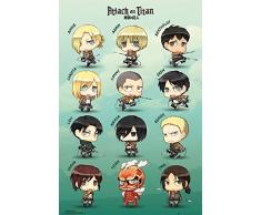 GB Eye Poster Attack on Titan Chibi Personnages, Papier Glacé 150g, Multicolore, 61x91,5cm