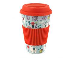 CAMBRIDGE Mug à emporter réutilisable CM06106 Llamas Folk sans bisphénol A, Bambou, Rouge, 9 x 9 x 13