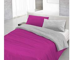Italian Bed Linen CP-NC-Fuxia/Grigio â 1PM Natural Color housse de couette double-face couleur unie avec taies doreiller, 100Â % Coton, Fuchsia/Gris Clair, Small