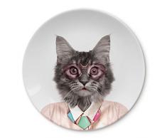 Mustard M12006E Assiette plate ronde Wild dining Chat Coutney CÃ©ramique Blanc D23 x H2 cm