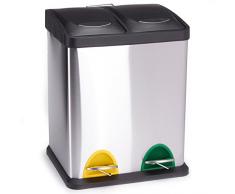 MSV 100352 Poubelle Ã PÃ©dale avec 2 Seaux Acier Inoxydable Noir/Argent 31x26,5x39,5cm