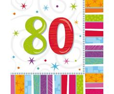 amscan International Lot de 16 Serviettes de Table en Papier pour fête danniversaire thème Anniversaire Radieux 80 Ans