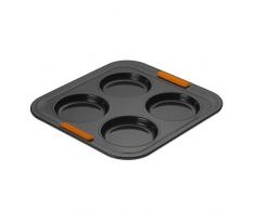 Le Creuset 941012000 Moule à 4 Tartelettes Anti-Adhérent, sans PFOA, Résistant au Levain, en Acier Siliconé, Anthracite/Orange, à 10 cm