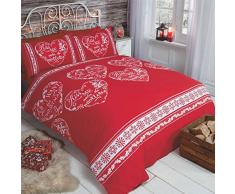 Christmas Hearts Coeurs de Noël Noël Slogans Flocon de Neige Parure de lit avec Housse de Couette et taie doreiller Parure de lit Simple, Rouge,