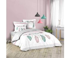 PARURE 3 P. 240 x 220 CM IMPRIME 42 FILS DESSIN PLACE ETE INDIEN BLANC