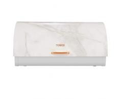 TOWER Poubelle à Pain avec Corps en Acier Inoxydable et Finition Miroir, marbre Blanc, Or Rose, Taille Unique