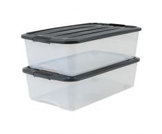 Iris Ohyama, lot de 2 BoÃ®tes de Rangement sous lit avec roulette - Top Box - TBU-40, plastique, transparent/noir, 40 L, 68 x 39 x 19,3 cm