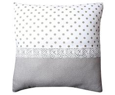 Enjoy Home 70523GR040040 Coussin Housse Coton avec Dentelle 40x40 Naturel, 40x40 cm