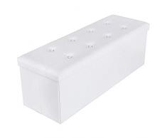 SONGMICS 110 x 38 x 38 cm Grand Pouf Coffre de Rangement Pliable Chargement Max. de 300 kg Blanc LSF702