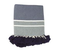 Moorish Idol - Plaid Chevron Pompon- 160cm x 250cm-Â Bleu PÃ©trole