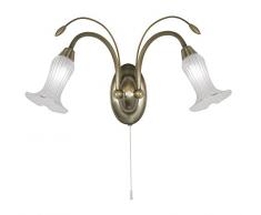Oaks Lighting Sadon Lampe murale finition laiton Antique avec deux pièces tulipe en verre transparent/opalin