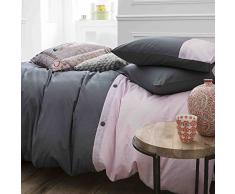 Today 015686 Cassandre Housse de Couette 220 x 240 cm + 2 Taies dOreiller 63 x 63 cm Coton Gris FoncÃ©/Rose