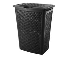 Rotho 2044016 Sac à Linge Country 50 L Décor Rattan en Noir