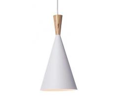 Luminaire Ingrid, suspension métal et bois, 60 W, blanc/naturel, ø 19 x H 39 cm