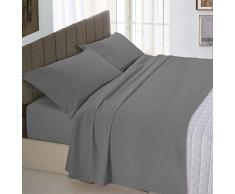 Italian Bed Linen - Parure de lit complÃ¨te avec Drap de Dessus, Drap de Dessous et taies dâOreiller, Couleur Unie, 100Â % Coton 250x300x1 cm Fumo