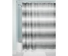 InterDesign Enzo rideau de douche impermÃ©able, rideau douche Ã rayures en polyester, rideau baignoire avec Åillets renforcÃ©s, gris foncÃ© / sable