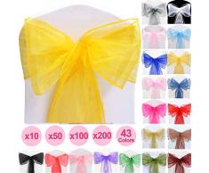 TtS 100 Pièces 22x280cm Organza NÅud Chaise Organza écharpe de housse chaise décorations Mariage Anniversaire (Yellow Gold)