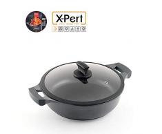 Metaltex XPERT - Casserole Basse en Aluminium Fondu 26 cm avec Couvercle de Verre Trempé