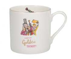 Creative Tops Roald Dahl Grand mug avec Charlie et la chocolaterie Illustration avec Bord Or Véritable, Porcelaine Anglaise, Blanc/Multicolore, 11 x 11 x 8.5 cm