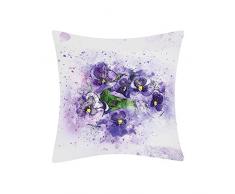 Douceur de France Coussin Imprimé Pensées, Polyester, Multicolore, 40x40x15 cm