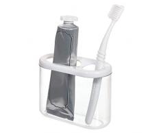 iDesign 28932EU Porte, Grand Rangement de Salle de Bain en Plastique pour brosses à Dents et Maquillage, Organiseur cosmétiques à 2 Compartiments, Blanc/Transparent, 11, 1 cm x 5, 4 cm x 8, 9 cm