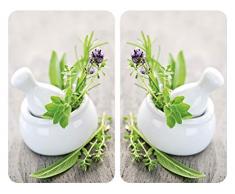 WENKO Plaque de protection en verre universel Herbes - set de 2, pour tous les types de cuisinières, Verre trempé, 30 x 52 cm, Multicolore