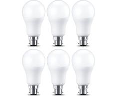 AmazonBasics Ampoule LED à baïonnette B22 A60, 10.5W (équivalent ampoule incandescente de 75W), blanc chaud, dimmable - Lot de 6