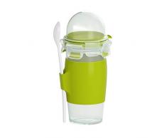 Emsa N1071400 Clip&Go Mug de Yoghurt Rond avec cuillère et Soucoupe Transparent/Vert Clair 450 ML