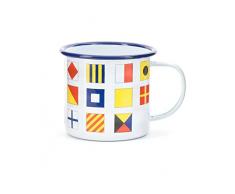 Kikkerland CU137 Gobelet émaillé orné de Drapeaux Nautiques, Blanc/Bleu, 8,1 x 8,9 x 11,7 cm