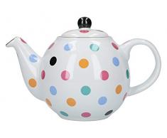 London Pottery Théière Globe avec passoire, Céramique, Blanc/Multi Spot, 6 Cup (1.2 Litre)