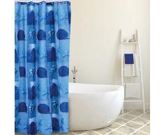 MSV 140107 Rideau de Douche 180x200cm Coquillage de Polyester en Blanc/Bleu, 200x18x1 cm